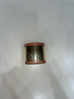 Michael Kors: Gold Metallic Cuff Bracelet with Brown Leather Trim